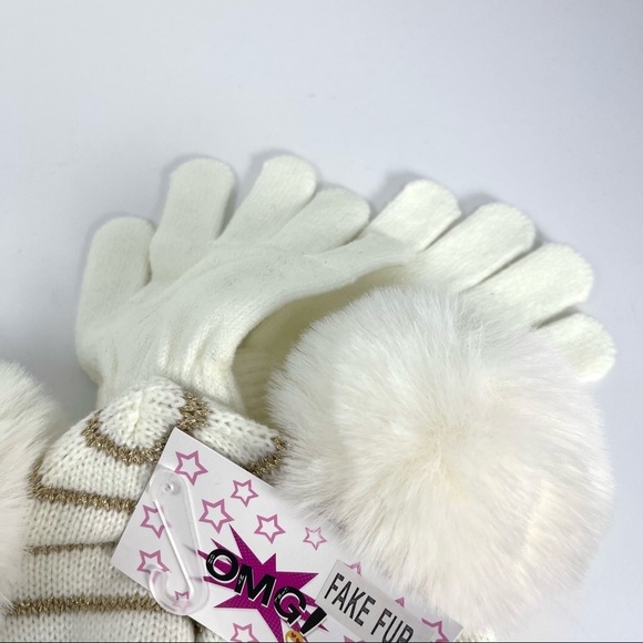 OMG Pom Pom beanie stiped faux fur with gloves - Picture 2 of 6